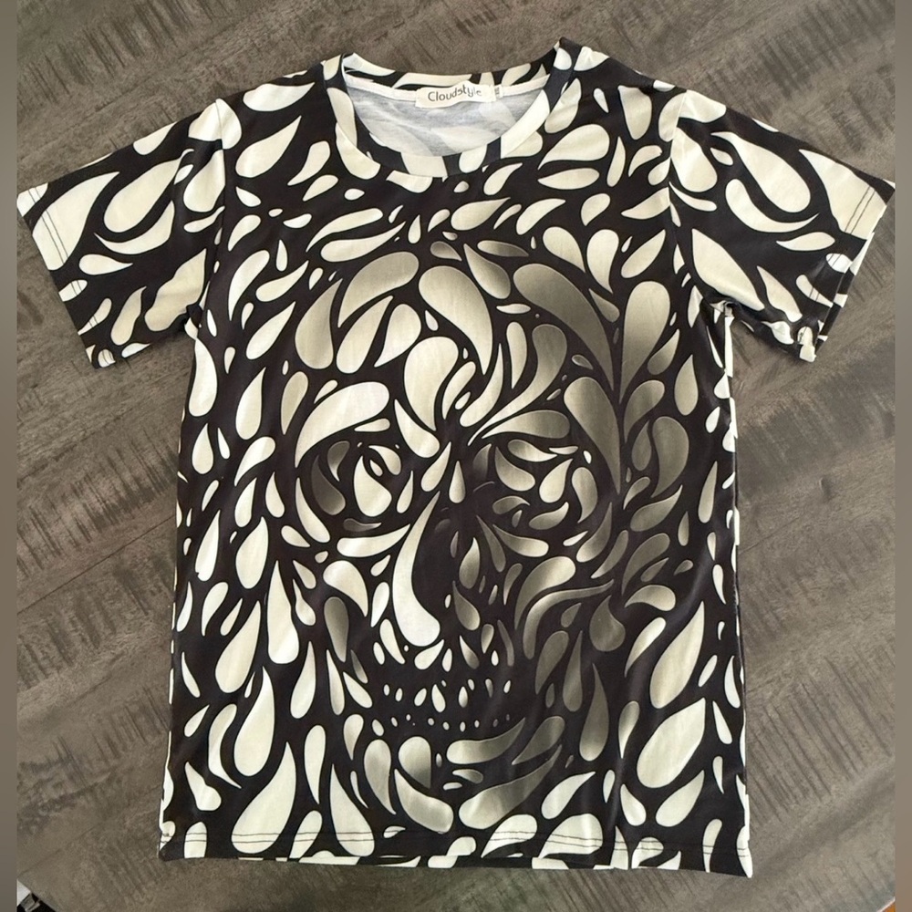 VINTAGE,Black and White Skull Pattern Men's T-Shirt